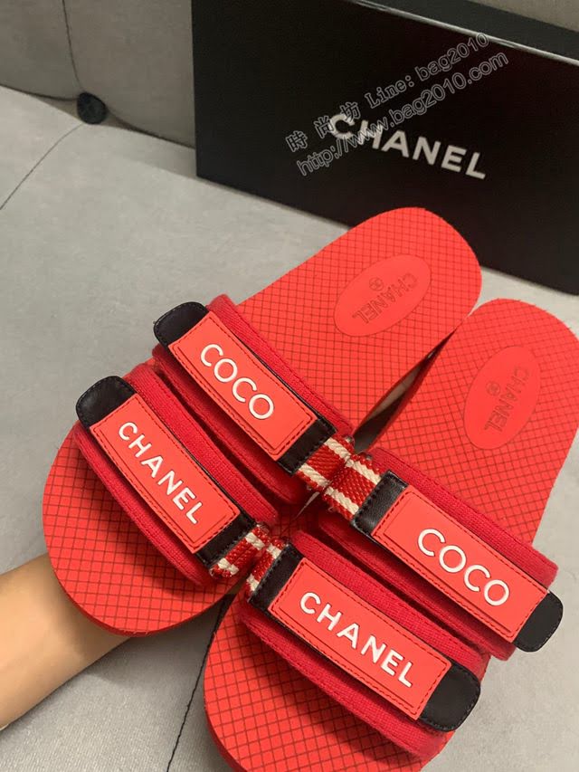 Chanel女鞋 香奈兒春夏新款字母logo涼鞋魔術貼涼鞋 Chanel沙灘鞋  naq1242